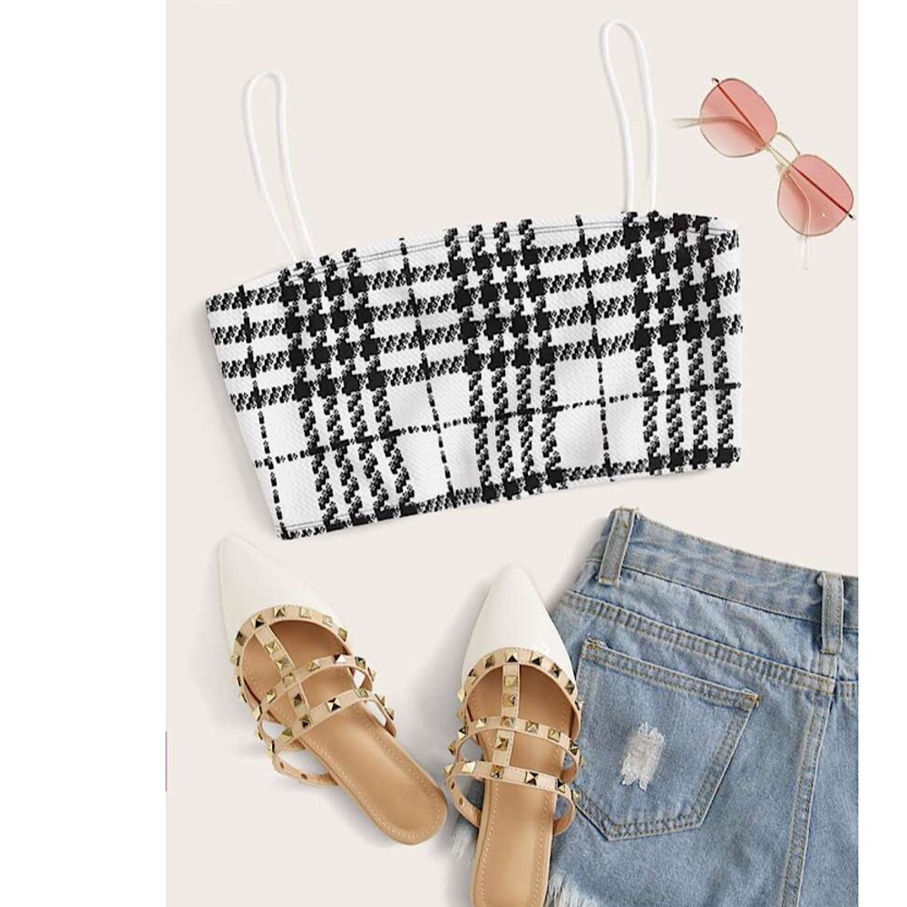 Plaid Cropped Cami Top....New...Color: Black/White